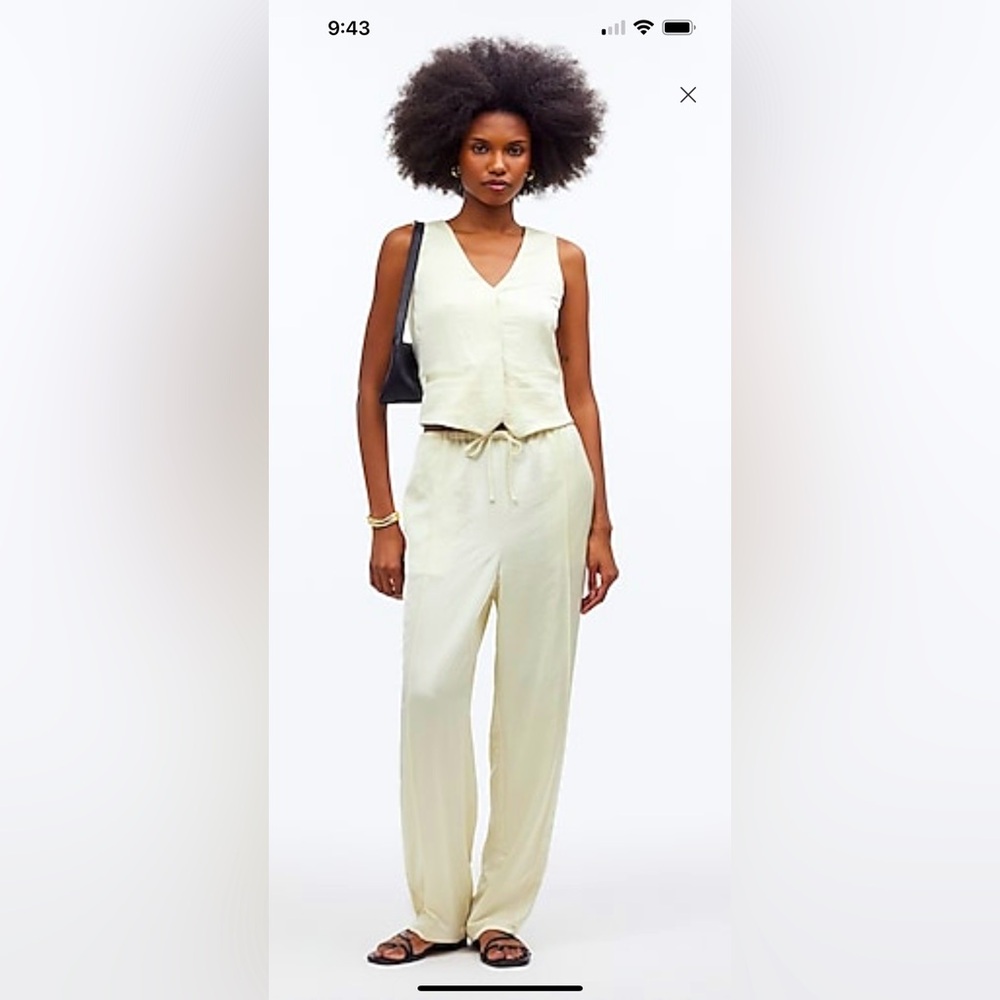 Madewell pintucked slim pull-on pants in satin.